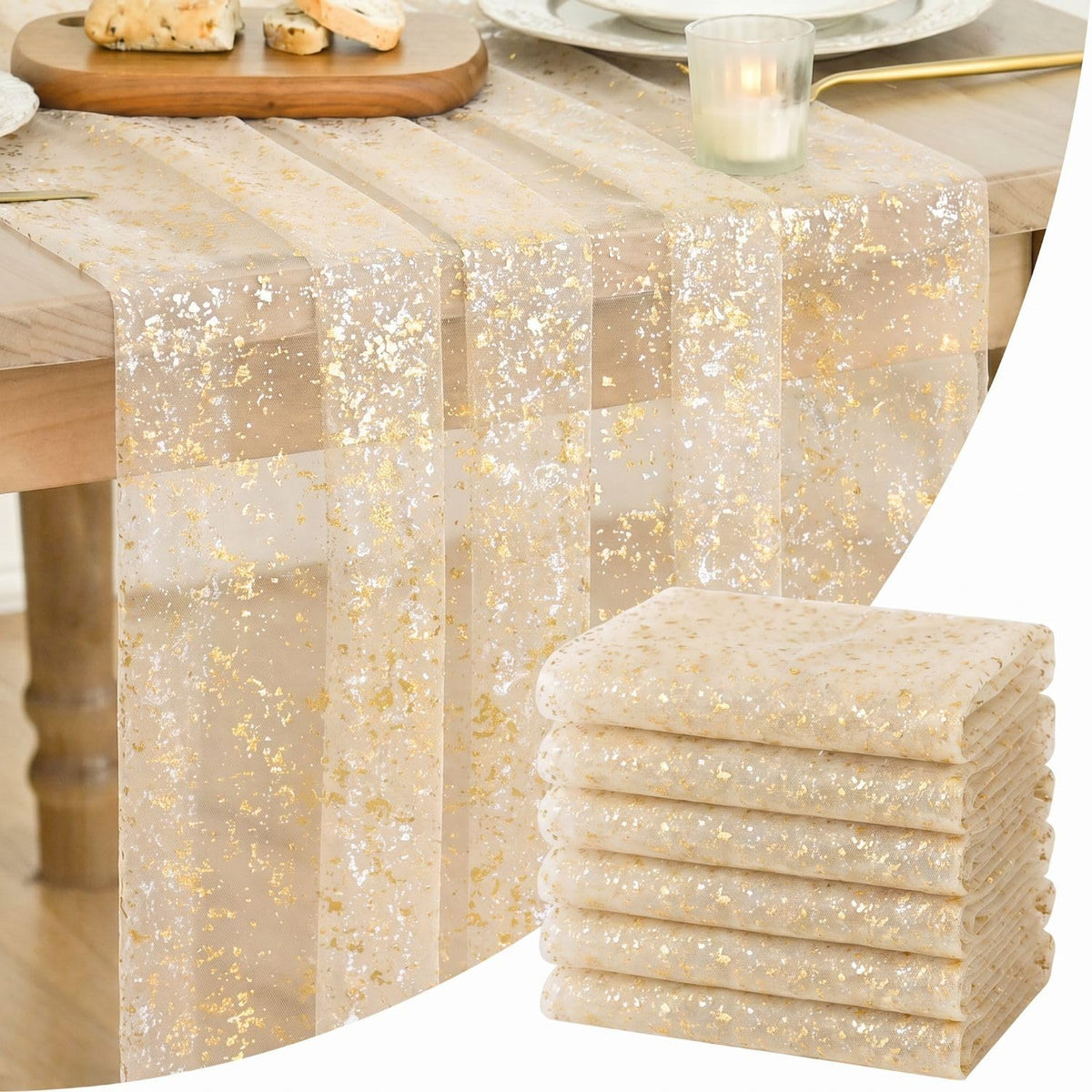 Metallic Foil Gauze Table Runner for Party Decor