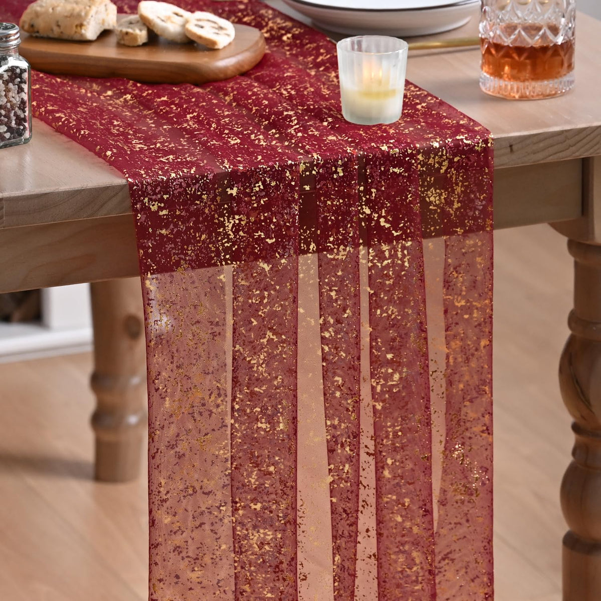 Metallic Foil Gauze Table Runner for Party Decor