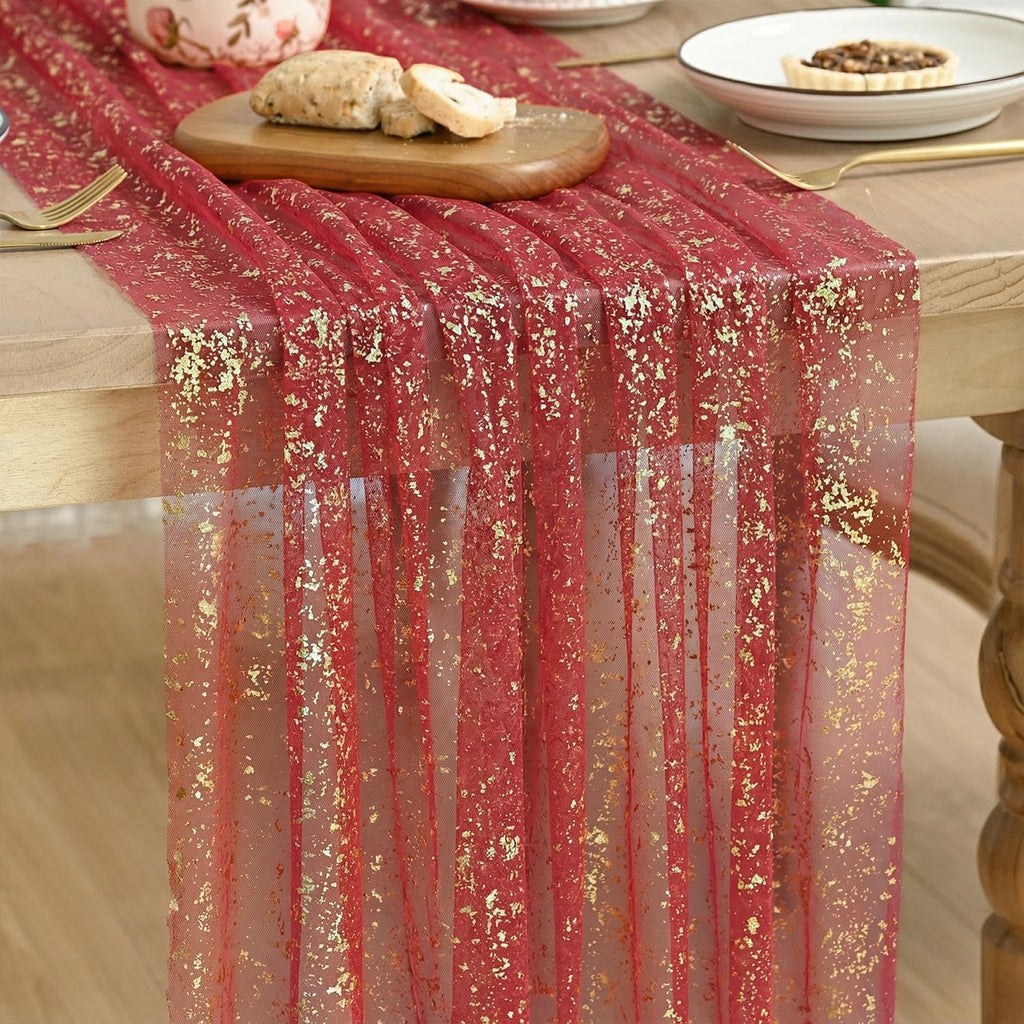 Metallic Foil Gauze Table Runner for Party Decor