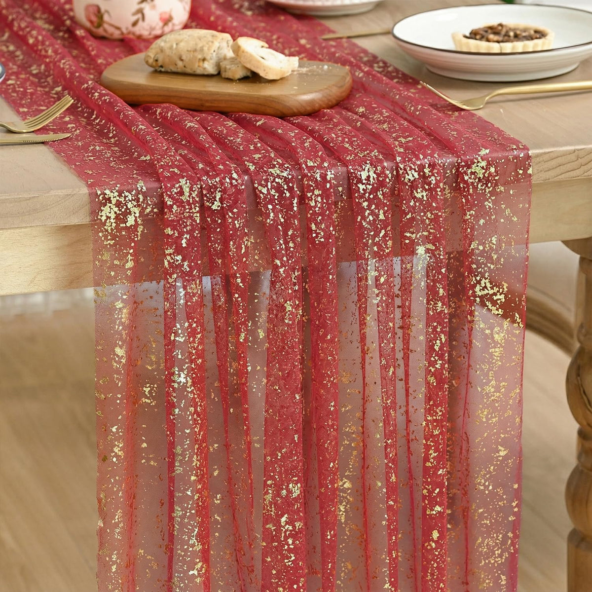 Metallic Foil Gauze Table Runner for Party Decor