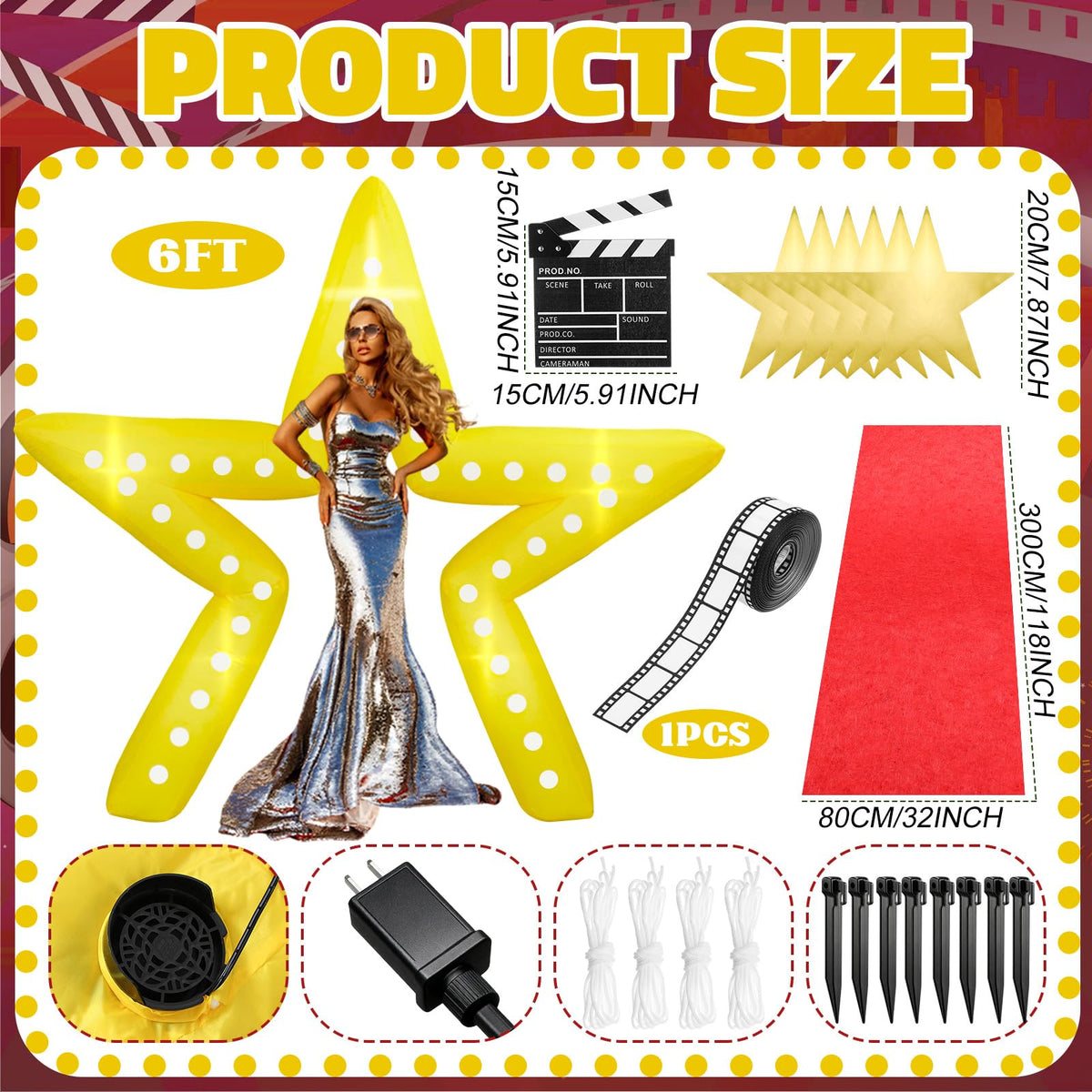 28-Piece Movie Night Inflatable Star Arch & Red Carpet Kit