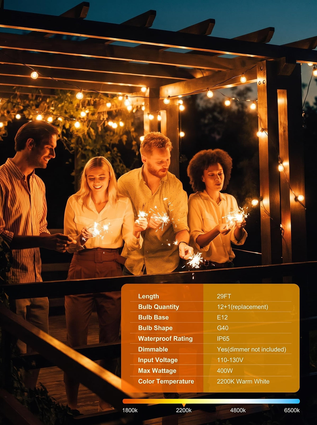 Dimmable G40 LED Outdoor String Lights for Patio Events