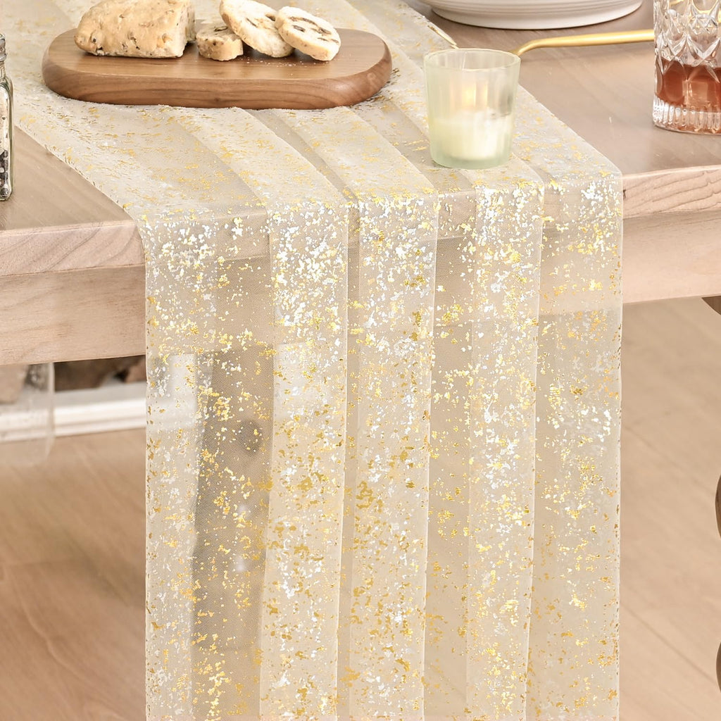 Metallic Foil Gauze Table Runner for Party Decor