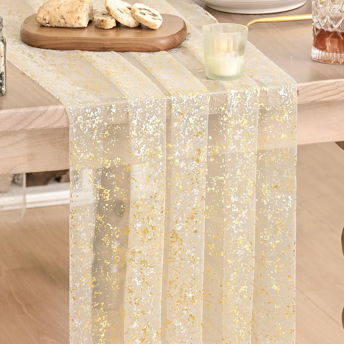 Metallic Foil Gauze Table Runner for Party Decor