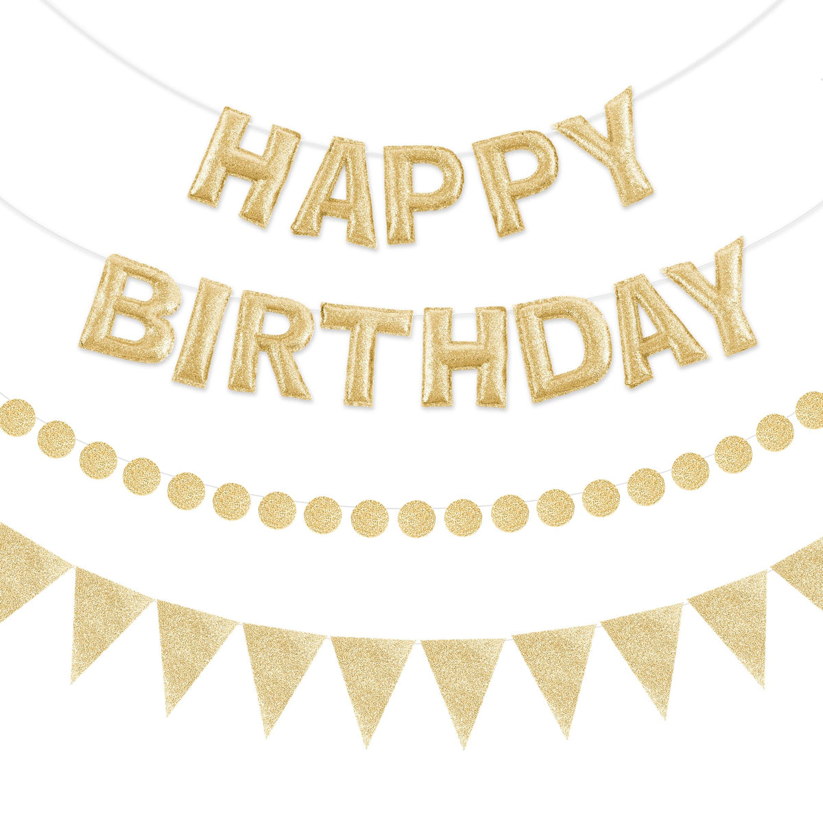 3-Piece Pre-Strung 3D Happy Birthday Banner Set