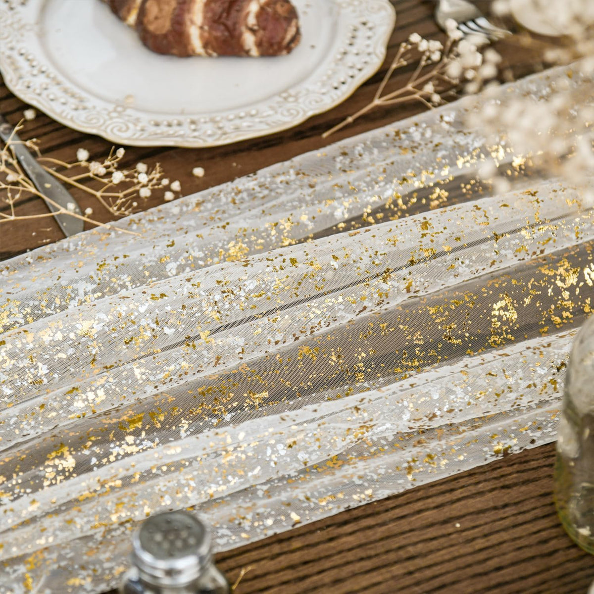 Metallic Foil Gauze Table Runner for Party Decor