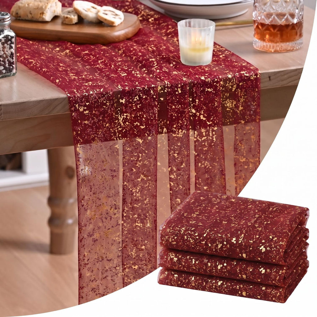 Metallic Foil Gauze Table Runner for Party Decor