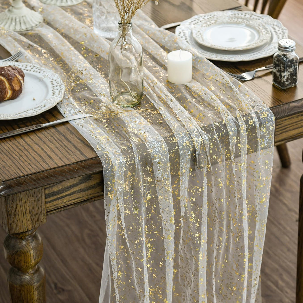 Metallic Foil Gauze Table Runner for Party Decor