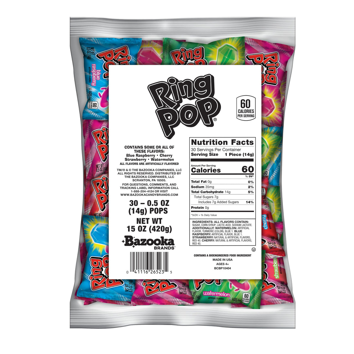 30-Count Ring Pop Lollipops Variety Pack for Party Favors
