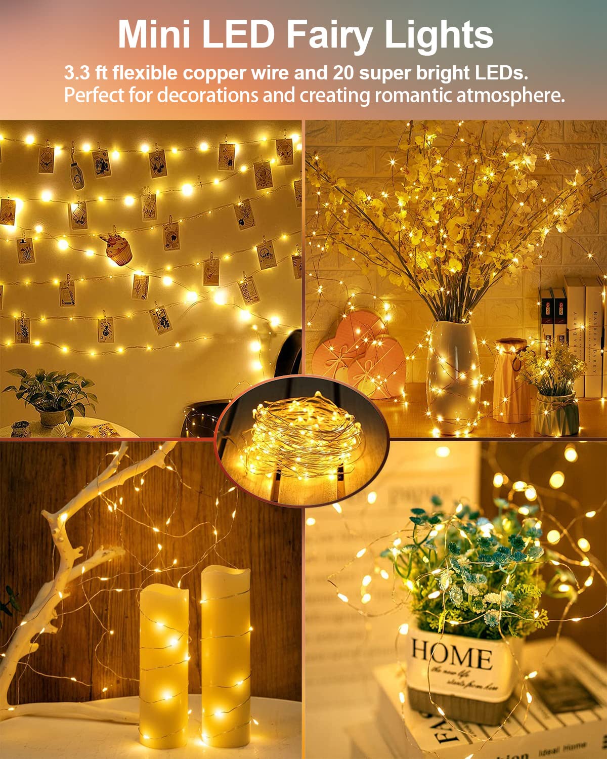 20-Pack Battery-Operated Mini Fairy String Lights for Events