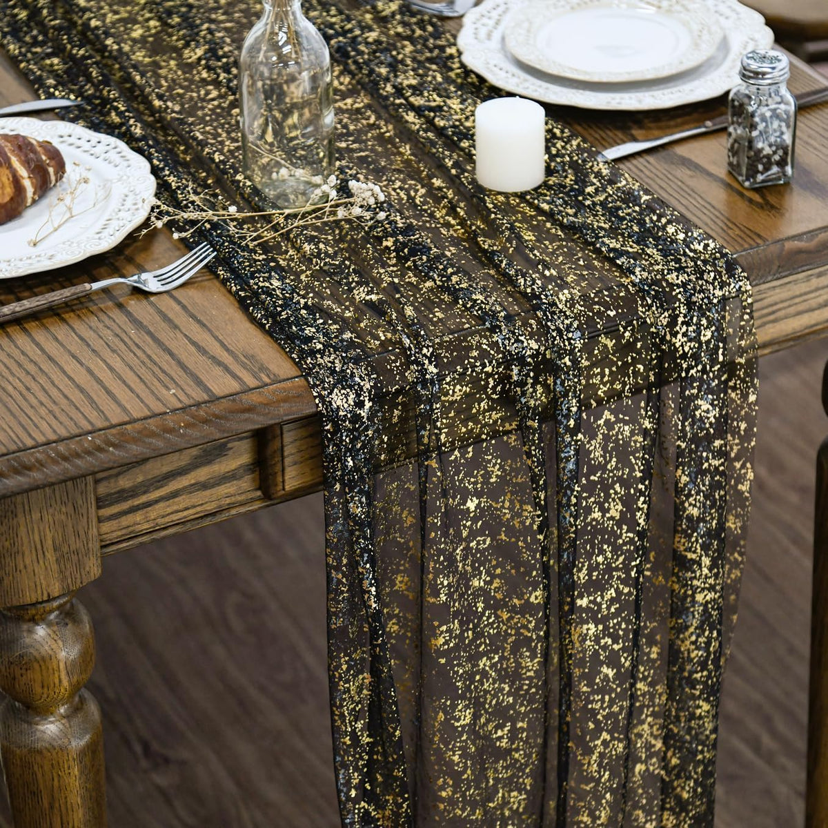 Metallic Foil Gauze Table Runner for Party Decor