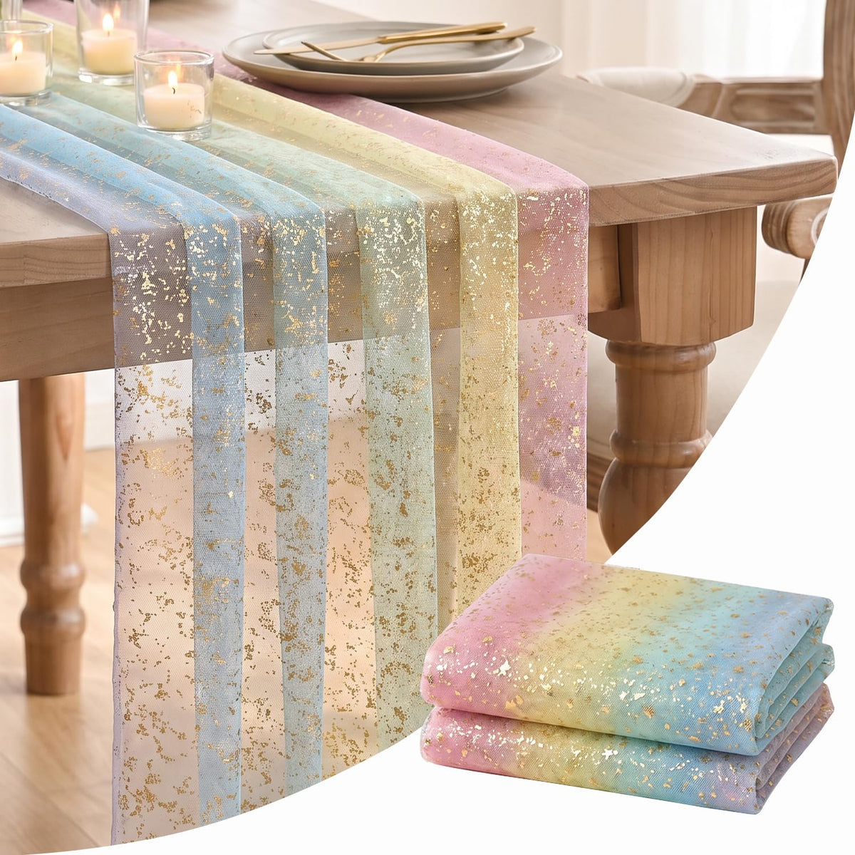 Metallic Foil Gauze Table Runner for Party Decor