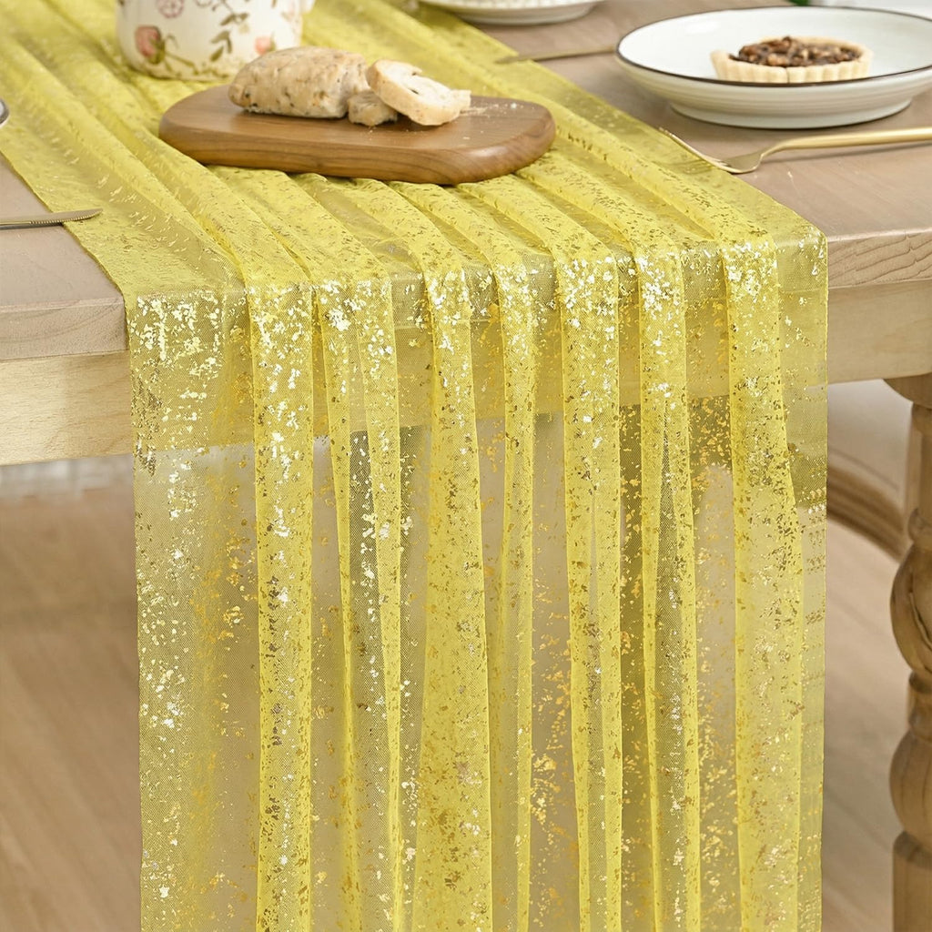 Metallic Foil Gauze Table Runner for Party Decor