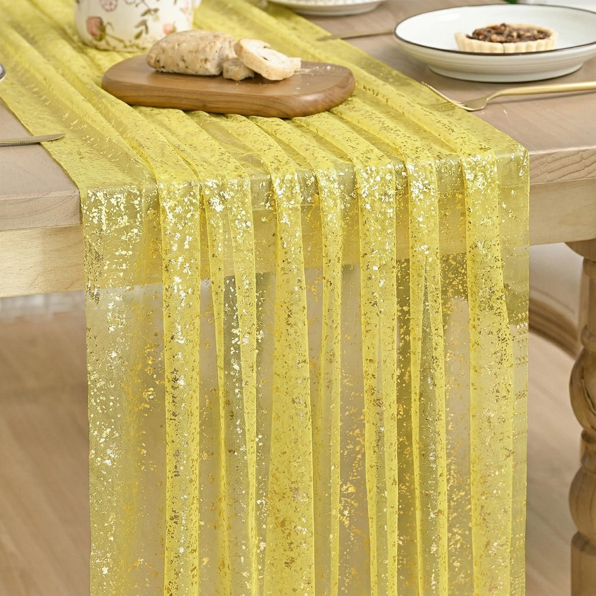 Metallic Foil Gauze Table Runner for Party Decor