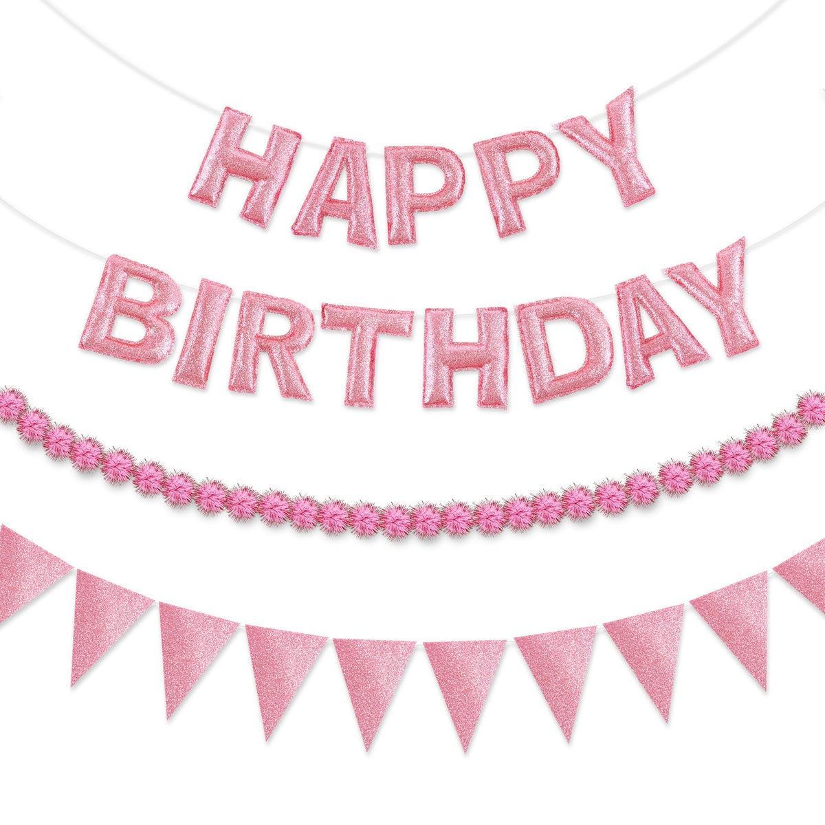 3-Piece Pre-Strung 3D Happy Birthday Banner Set