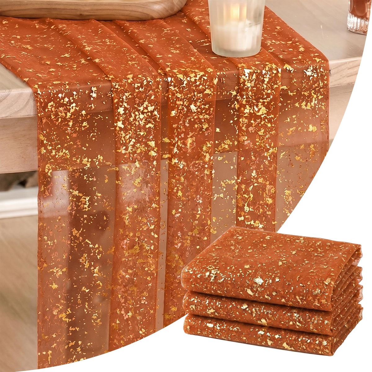 Metallic Foil Gauze Table Runner for Party Decor
