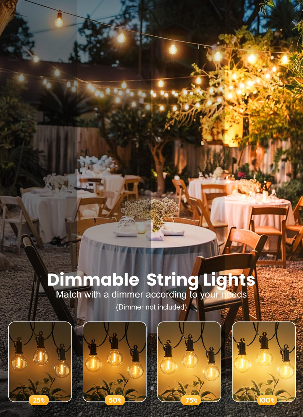Dimmable G40 LED Outdoor String Lights for Patio Events
