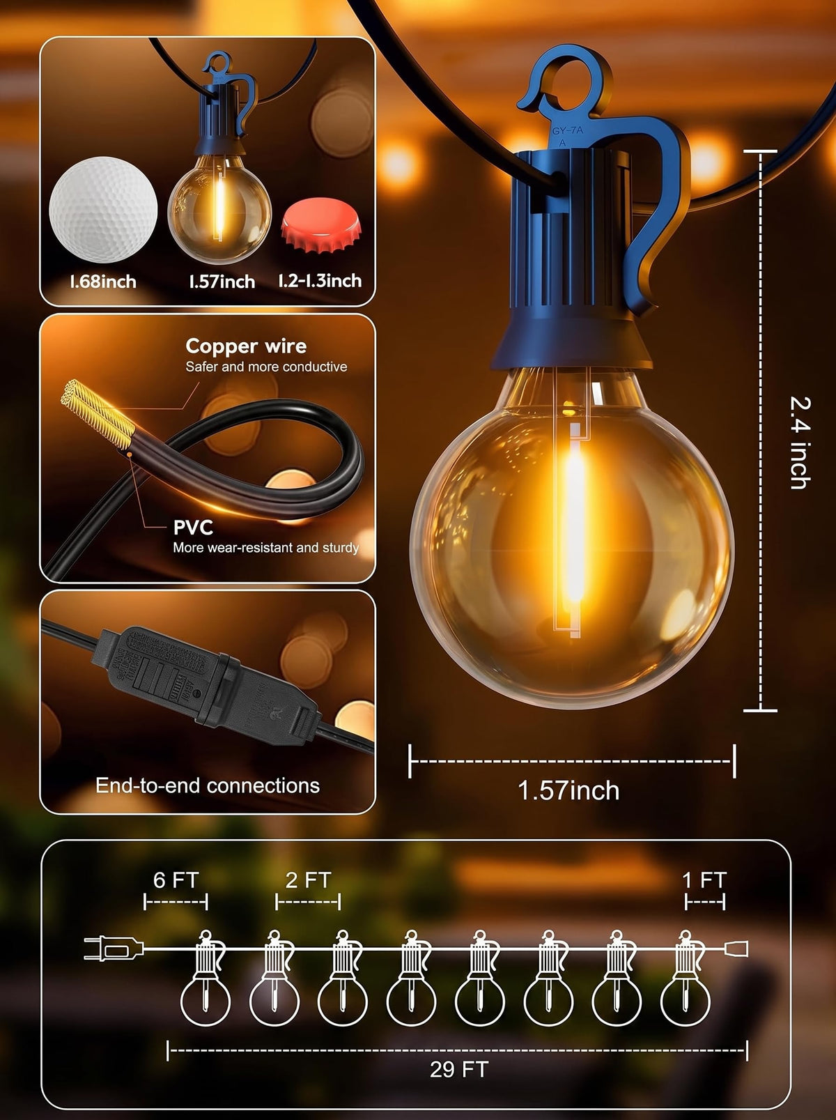 Dimmable G40 LED Outdoor String Lights for Patio Events