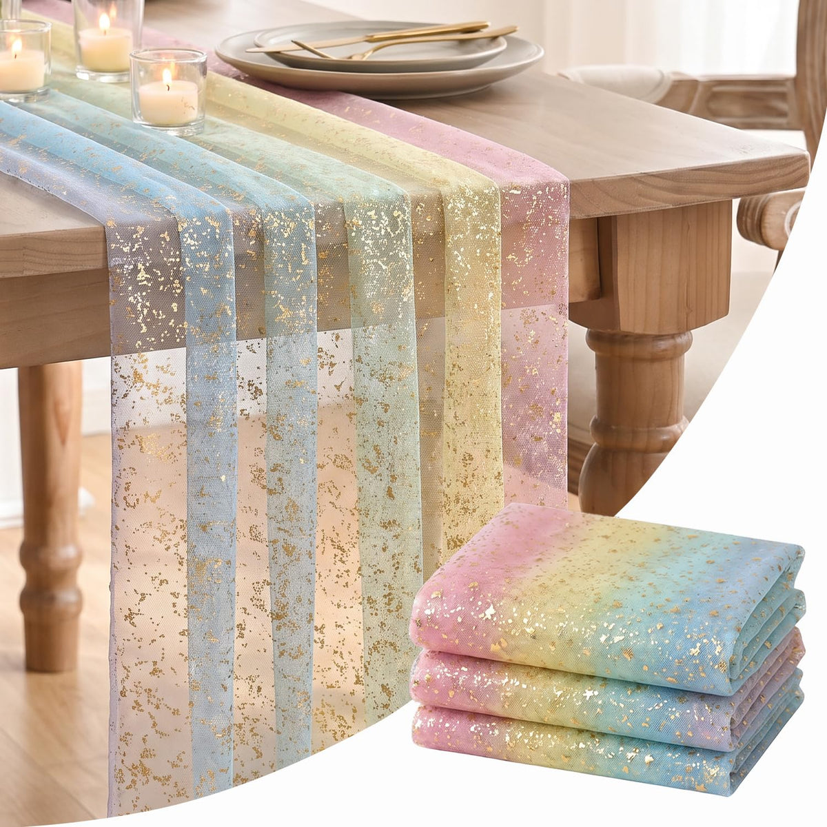 Metallic Foil Gauze Table Runner for Party Decor
