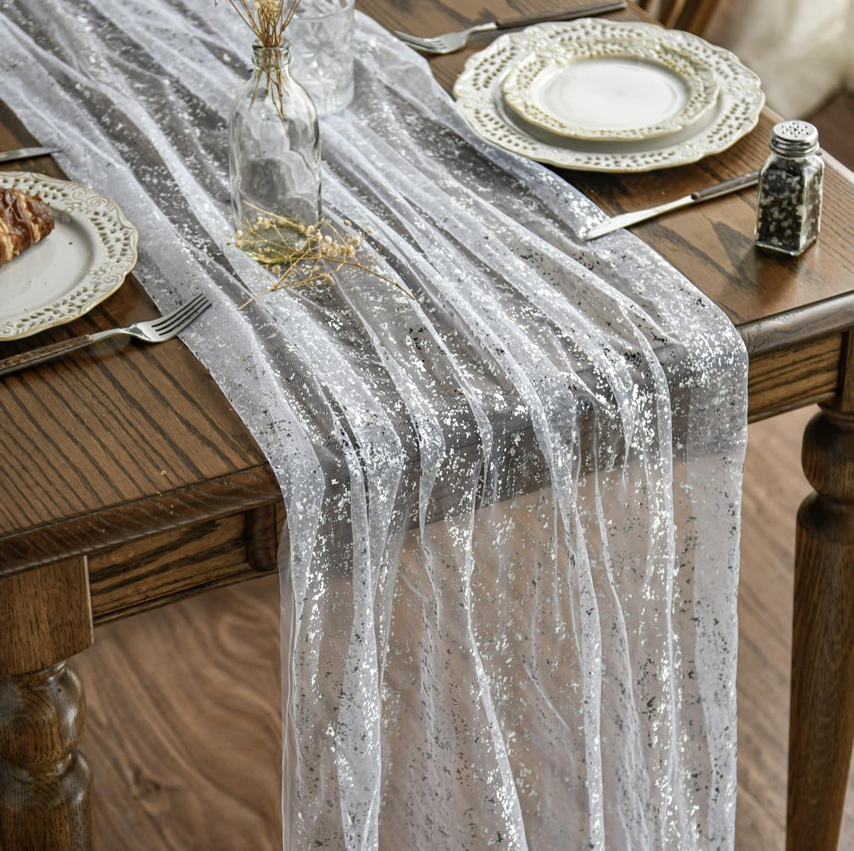 Metallic Foil Gauze Table Runner for Party Decor