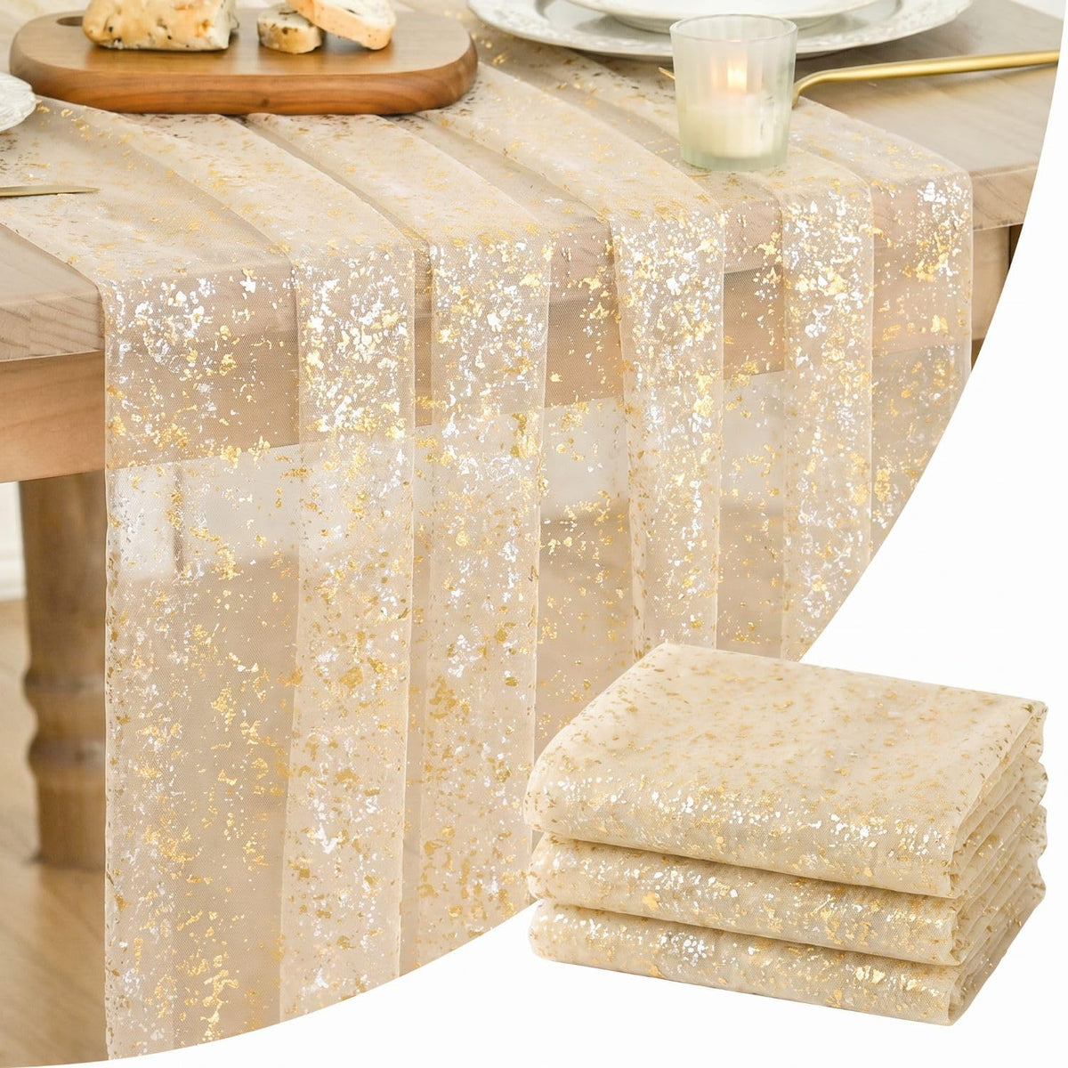 Metallic Foil Gauze Table Runner for Party Decor