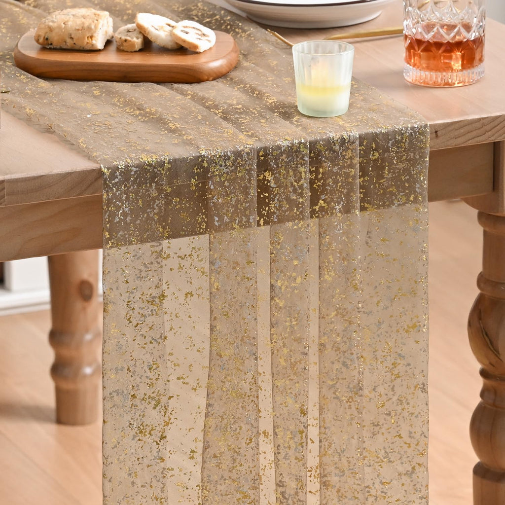 Metallic Foil Gauze Table Runner for Party Decor