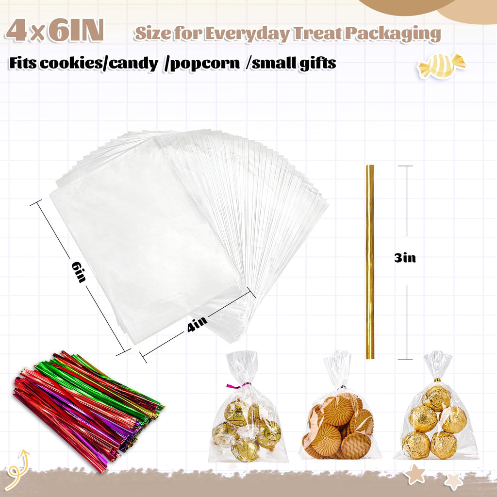 Clear Cellophane Treat Bags with Twist Ties for Party Favors