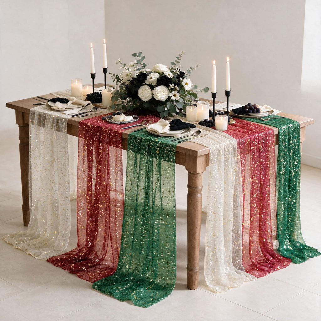 Metallic Foil Gauze Table Runner for Party Decor