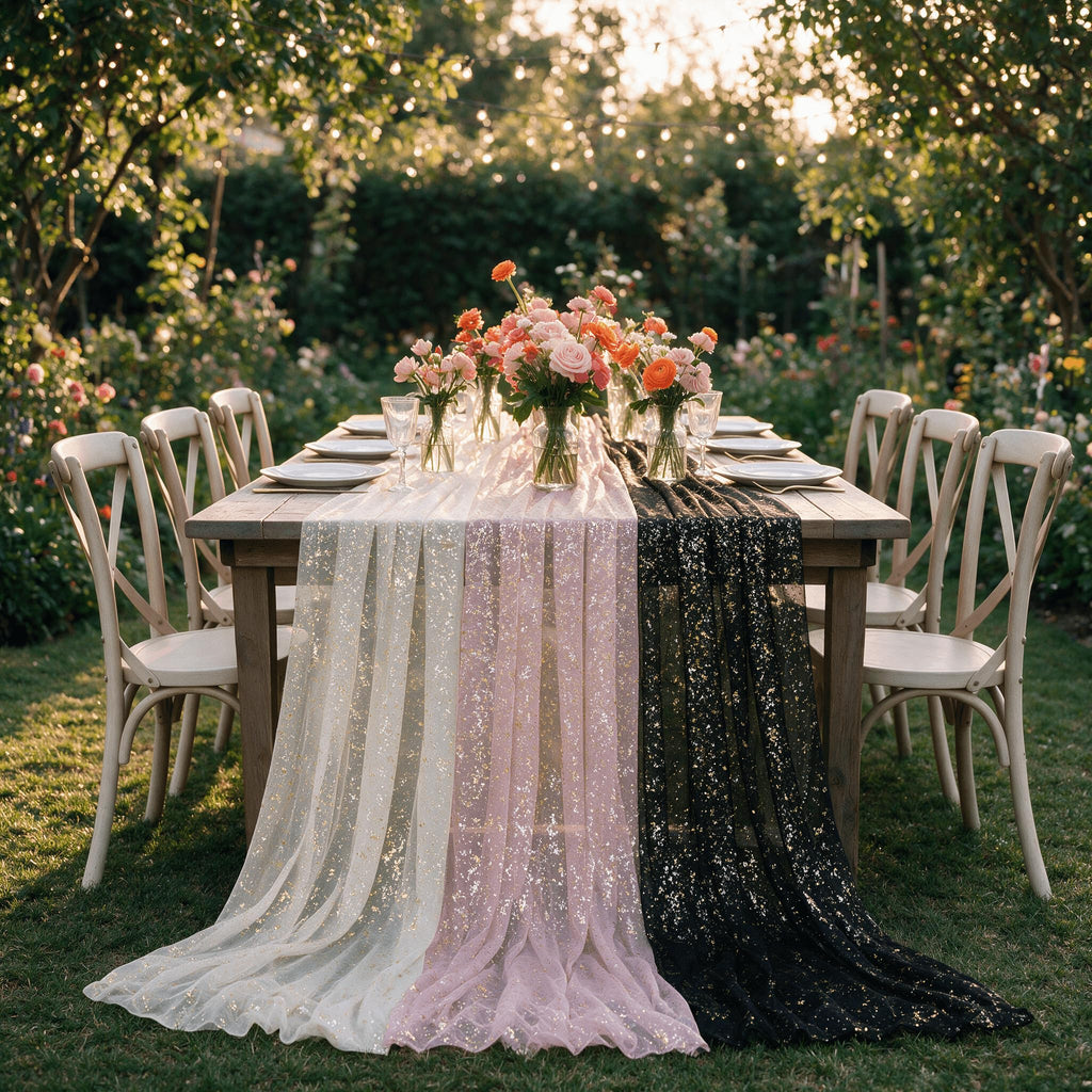 Metallic Foil Gauze Table Runner for Party Decor