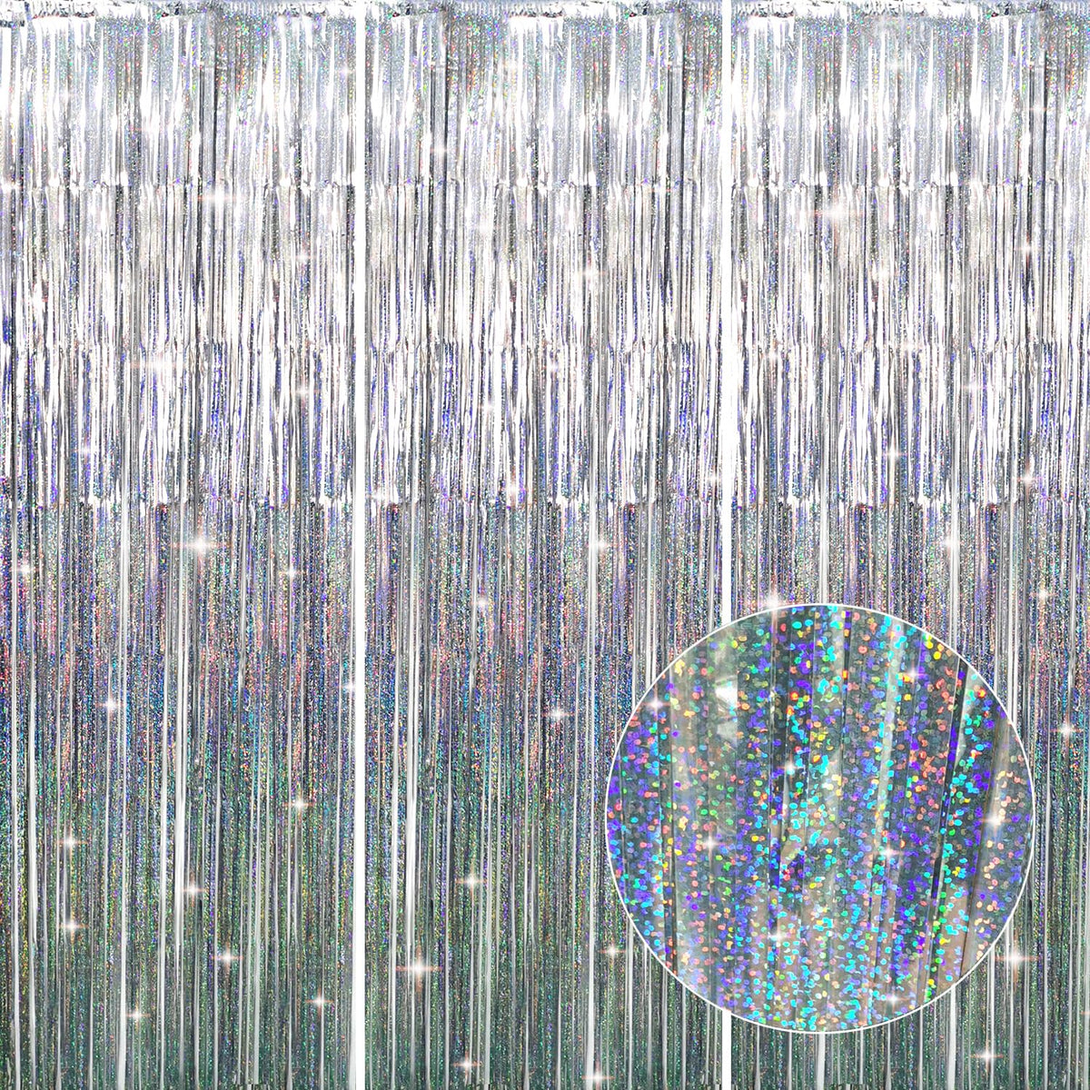 Metallic Tinsel Fringe Backdrop Curtain for Party Events