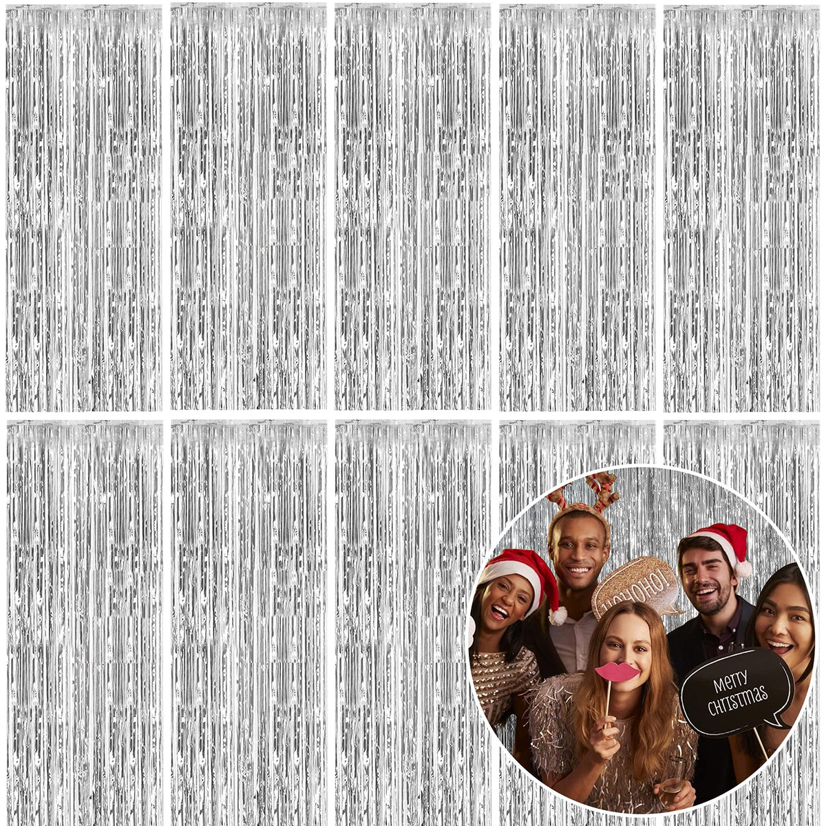 Metallic Foil Fringe Backdrop Curtain for Party Events