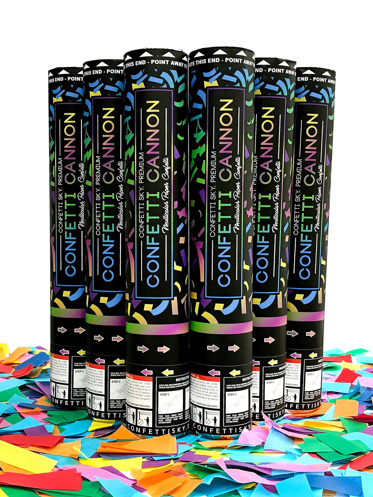 6-Pack 12-Inch Confetti Cannons for Party Celebrations