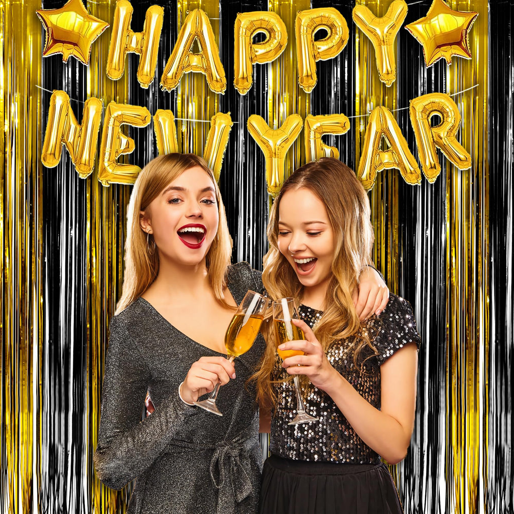 2-Pack Foil Fringe Backdrop Curtains for Party Events
