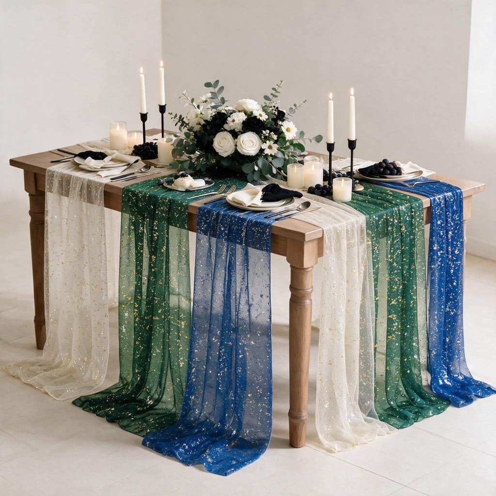 Metallic Foil Gauze Table Runner for Party Decor