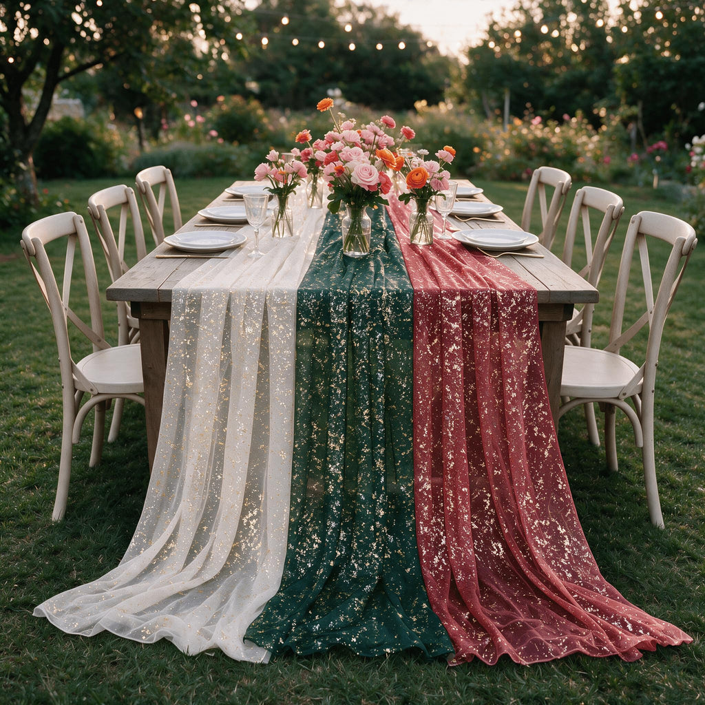 Metallic Foil Gauze Table Runner for Party Decor