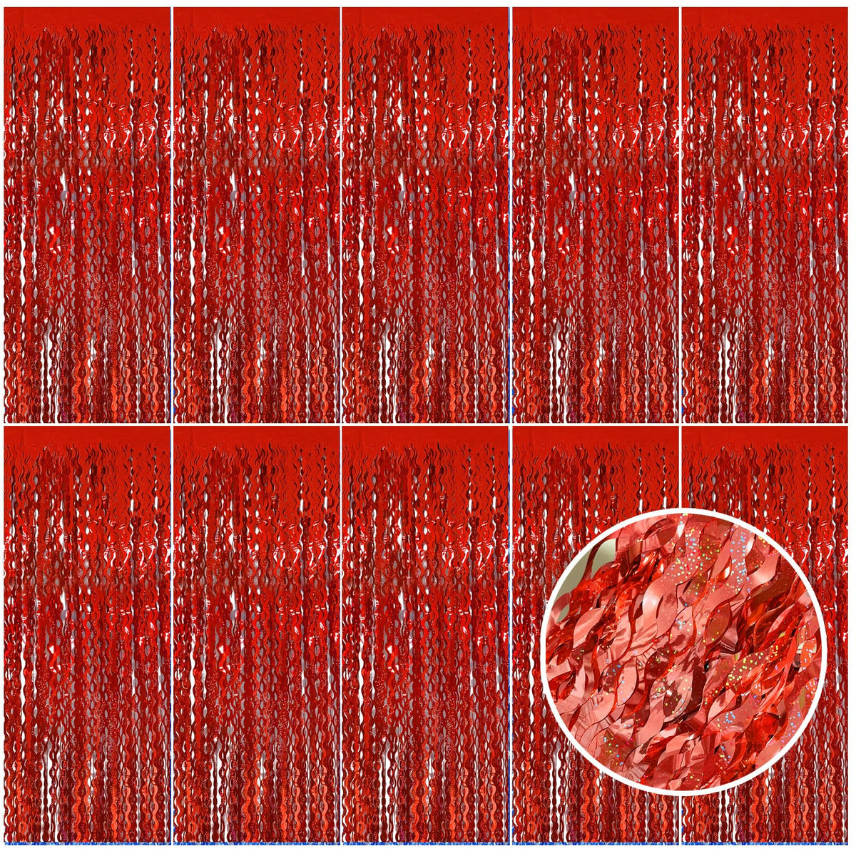 Wavy Metallic Tinsel Fringe Backdrop Curtain for Parties
