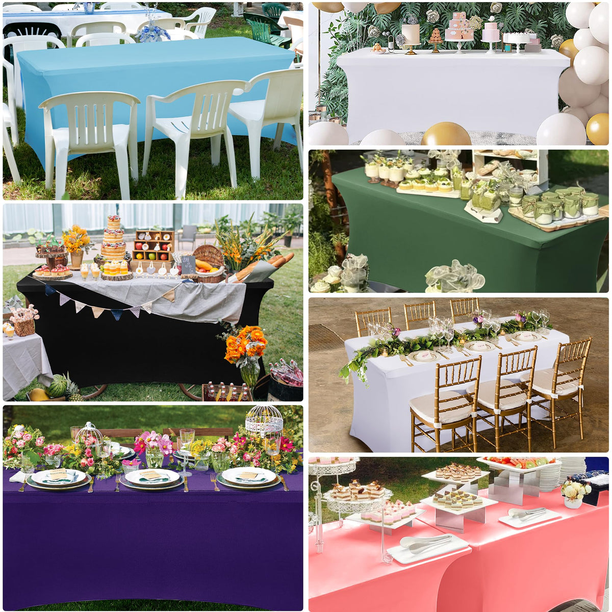 Obstal Stretch Spandex Table Cover for Standard Folding Tables - Universal Rectangular Fitted Tablecloth Protector for Wedding, Banquet and Party