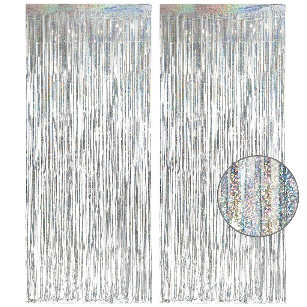 2-Pack Foil Fringe Backdrop Curtains for Party Events