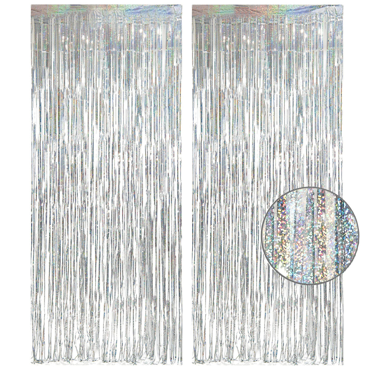 2-Pack Foil Fringe Backdrop Curtains for Party Events