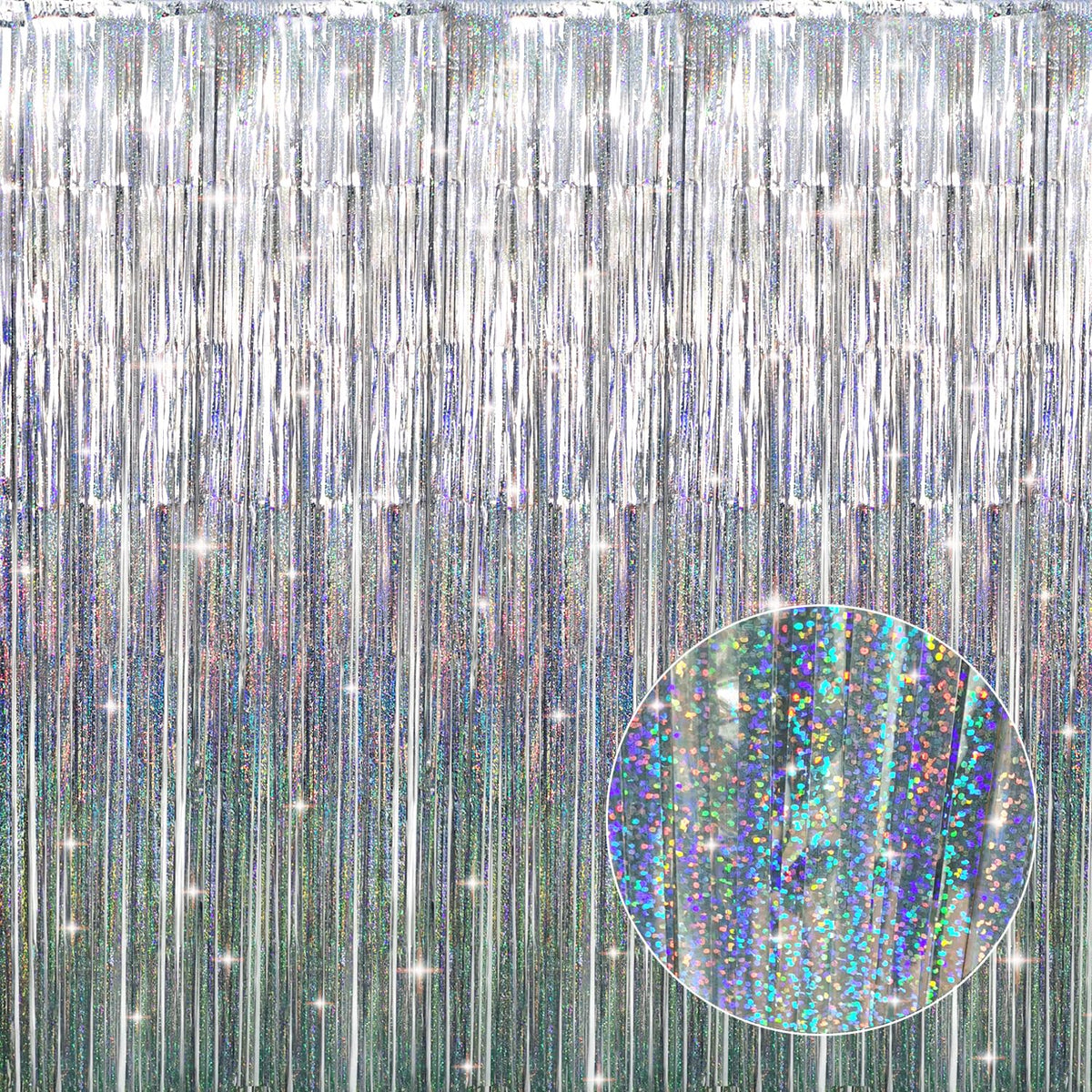Metallic Tinsel Fringe Backdrop Curtain for Party Events