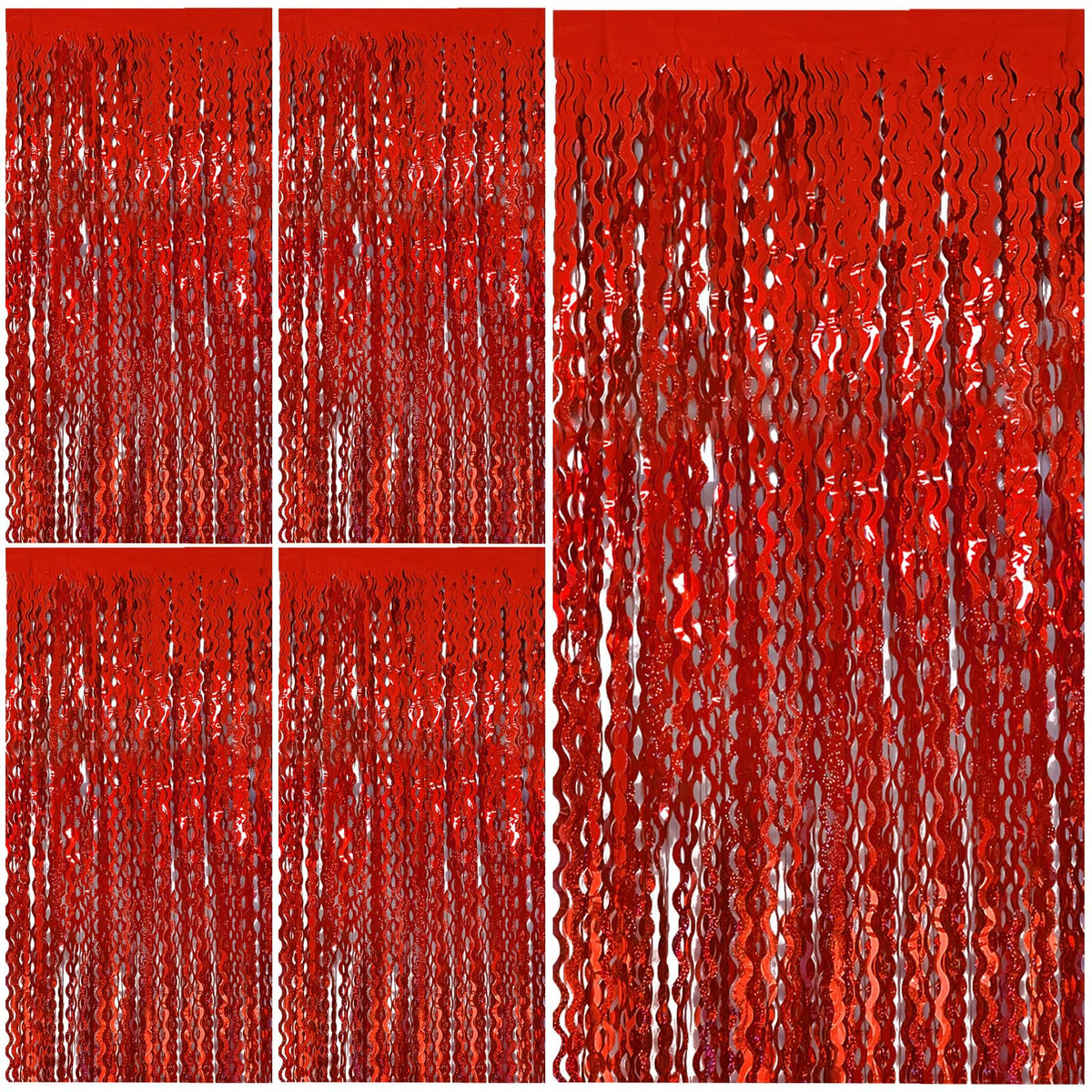 Wavy Metallic Tinsel Fringe Backdrop Curtain for Parties