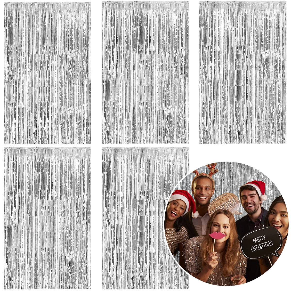 Metallic Foil Fringe Backdrop Curtain for Party Events
