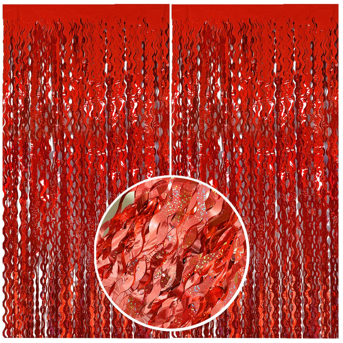 Wavy Metallic Tinsel Fringe Backdrop Curtain for Parties