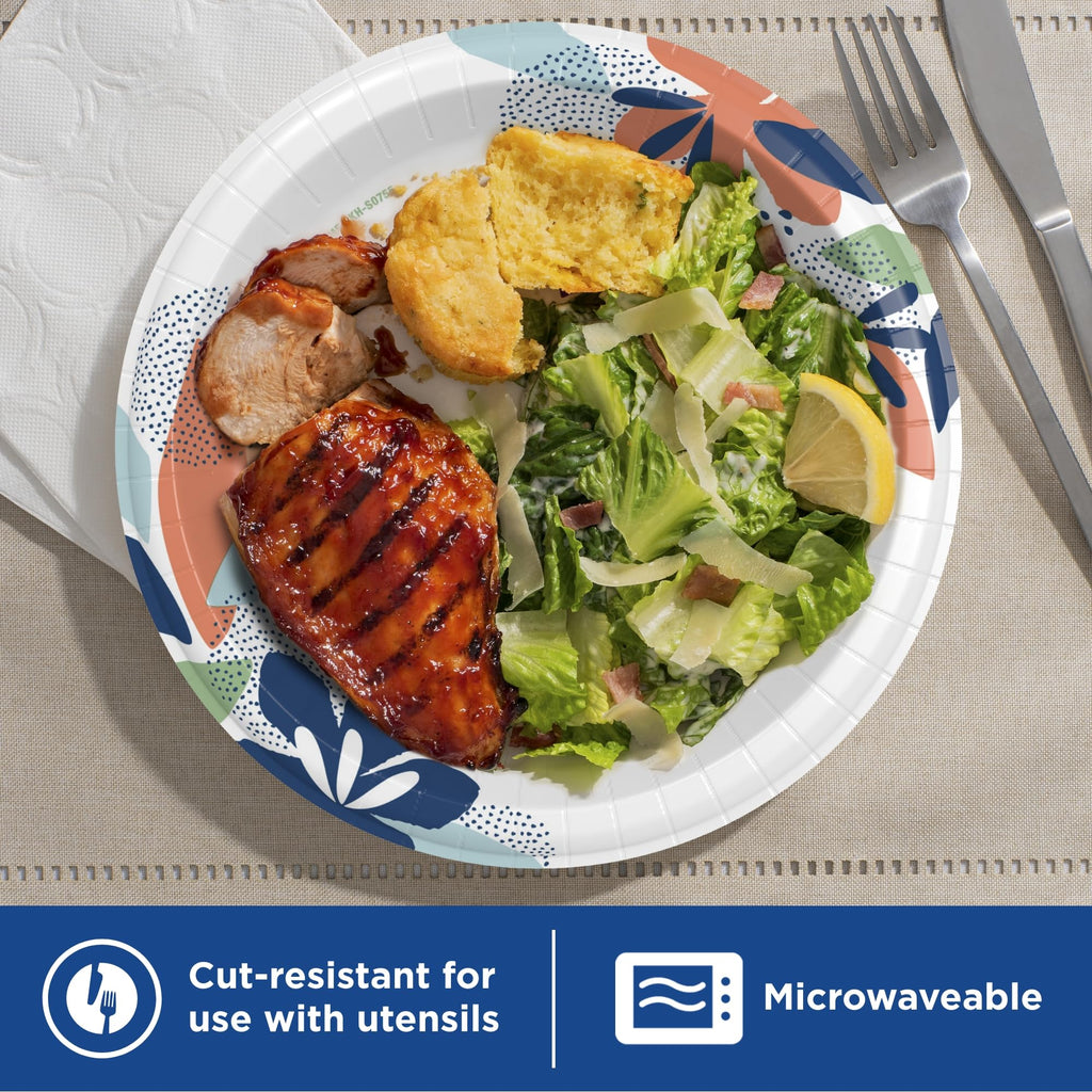 Dixie Large Paper Plates, 10 Inch, 54 Count, 2X Stronger*, Microwave-Safe, Soak-Proof, Cut Resistant, Disposable Plates For Everyday Breakfast
