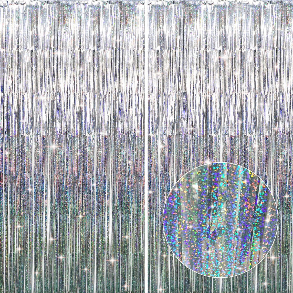 Metallic Tinsel Fringe Backdrop Curtain for Party Events