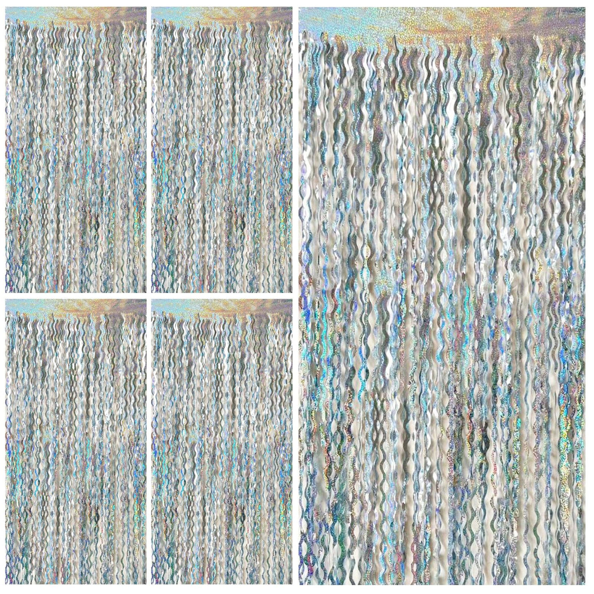 Wavy Metallic Tinsel Fringe Backdrop Curtain for Parties