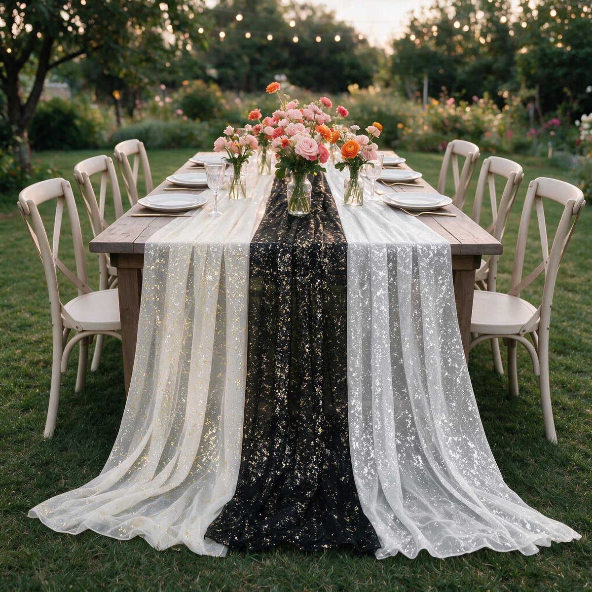 Metallic Foil Gauze Table Runner for Party Decor