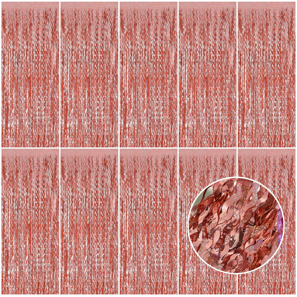 Wavy Metallic Tinsel Fringe Backdrop Curtain for Parties