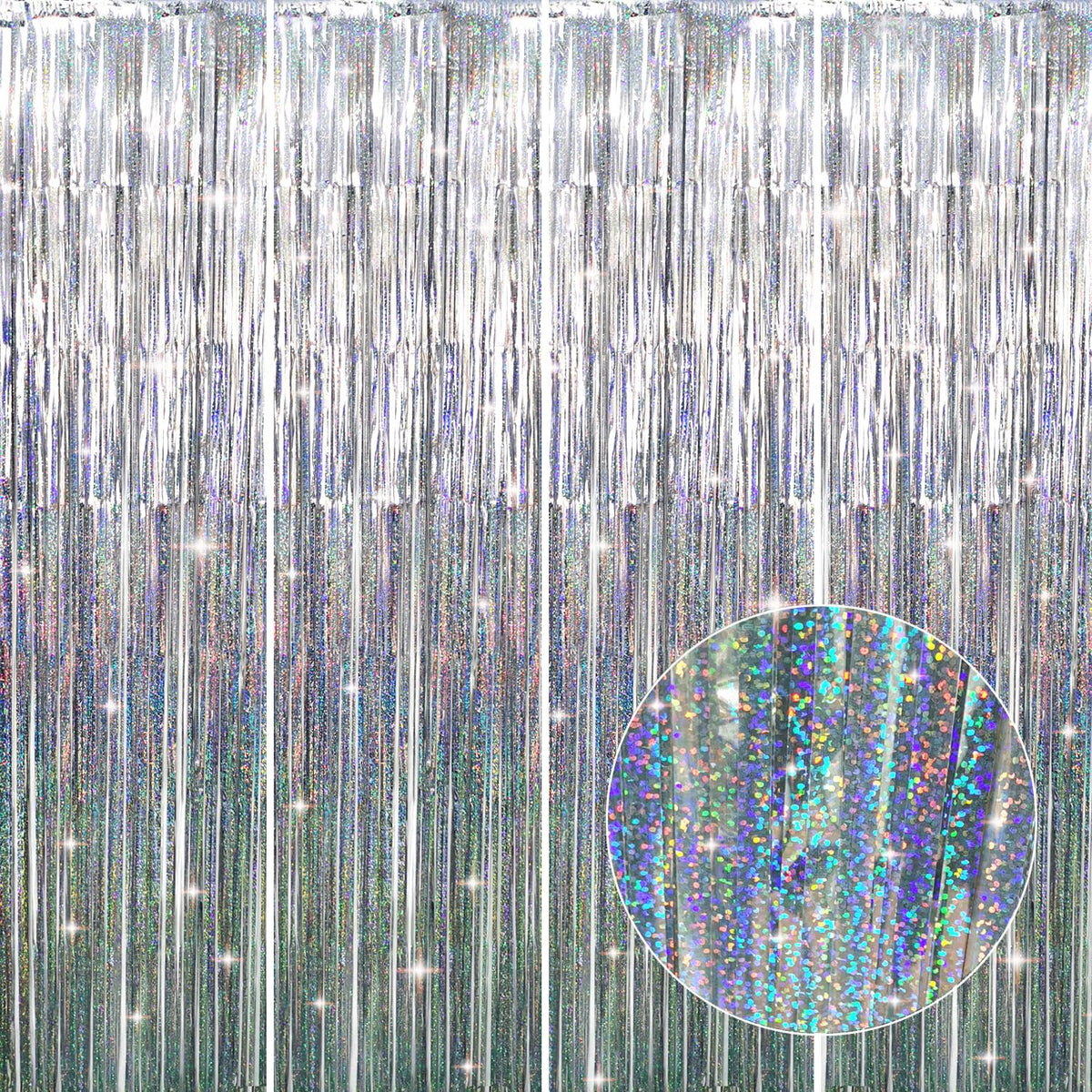 Metallic Tinsel Fringe Backdrop Curtain for Party Events