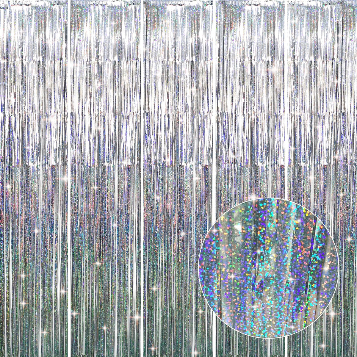 Metallic Tinsel Fringe Backdrop Curtain for Party Events